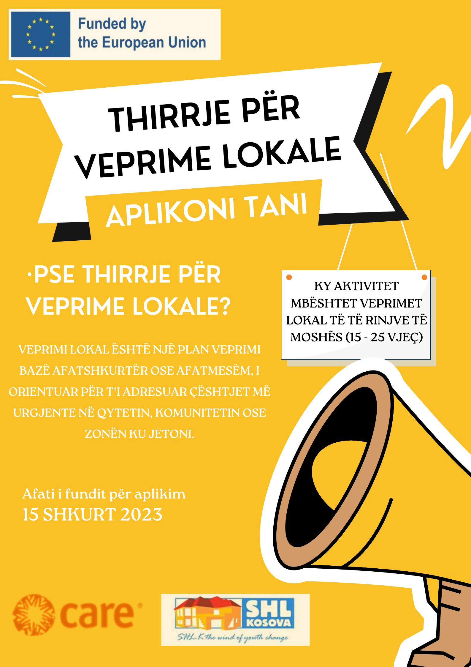 THIRRJE PËR VEPRIME LOKALE PËR: Përmirësimi i Pozitës së të Rinjve të Pafavorizuar dhe Pjesëmarrja e tyre